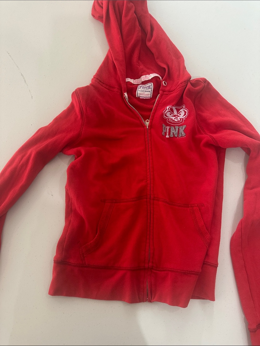 PINK Victoria's Secret Women’s Bright Red Zip Hoodie Wisconsin Badgers